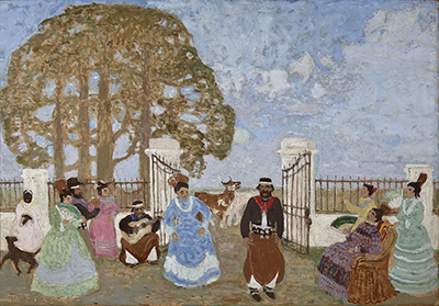 Pedro Figari. &nbsp;En la estancia. &Oacute;leo sobre cart&oacute;n. 70 x 100 cm. Ca. 1925.&nbsp;Acervo Museo Figari