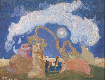 Pedro Figari.&nbsp;Fantas&iacute;a. &Oacute;leo sobre cart&oacute;n, 61 x 79,5 cm.&nbsp; Sin fecha. Acervo Museo Figari
